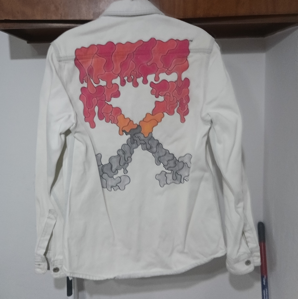 Off-White 2020 "Drip Arrows" Denim Overshirt size small in white.